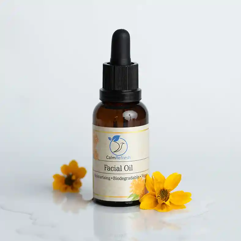 Facial Oil with a yellow flower on either side